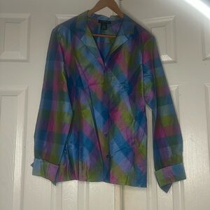 JONES NEW YORK SIGNATURE BLOUSE SZ L MULTICOLORED